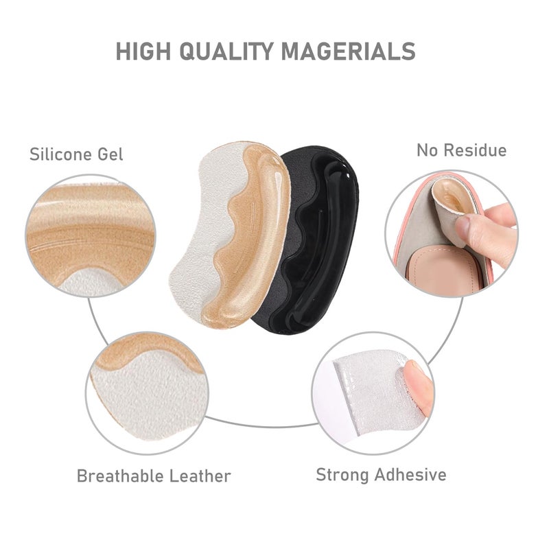 VivoFoot 4 Pairs Anti-Slip Heel Grips for Shoes Too Big  Gel Heel Liners & Pads for Loose Shoes  Self-Adhesive Back of Heel Cushion Inserts  Heel Blister Protectors for Women & Men (Beige+Black) - Image 2